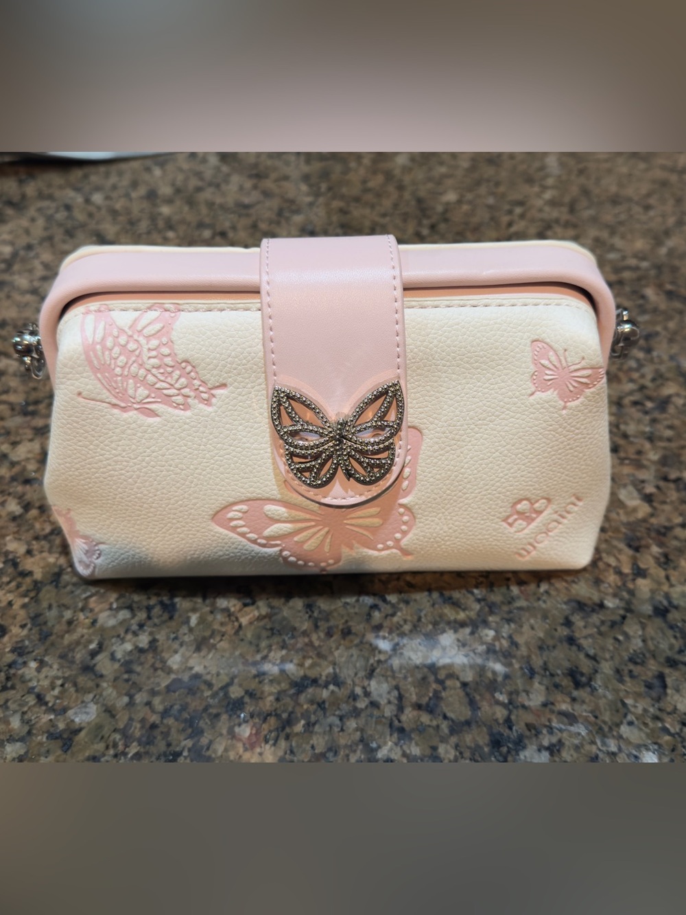 Butterfly Accent Pink & Cream Women's Wallet Clutch